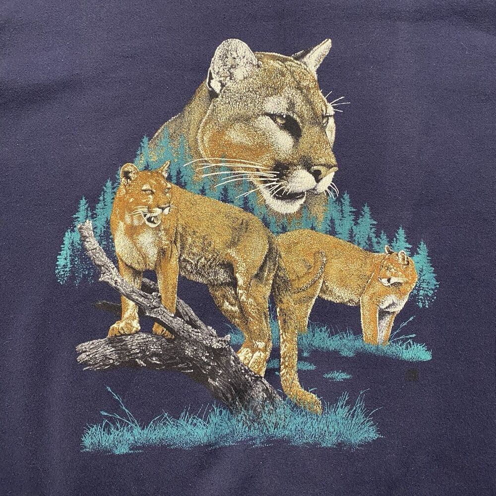 Vintage 90s Florida Panther Animal Nature Crewneck Sweatshirt Navy Men's 2XL - Picture 5 of 14